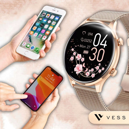 Moteriškas išmanusis laikrodis (Smartwatch) su skambučių funkcija, atsparus vandeniui + 4 dirželiai