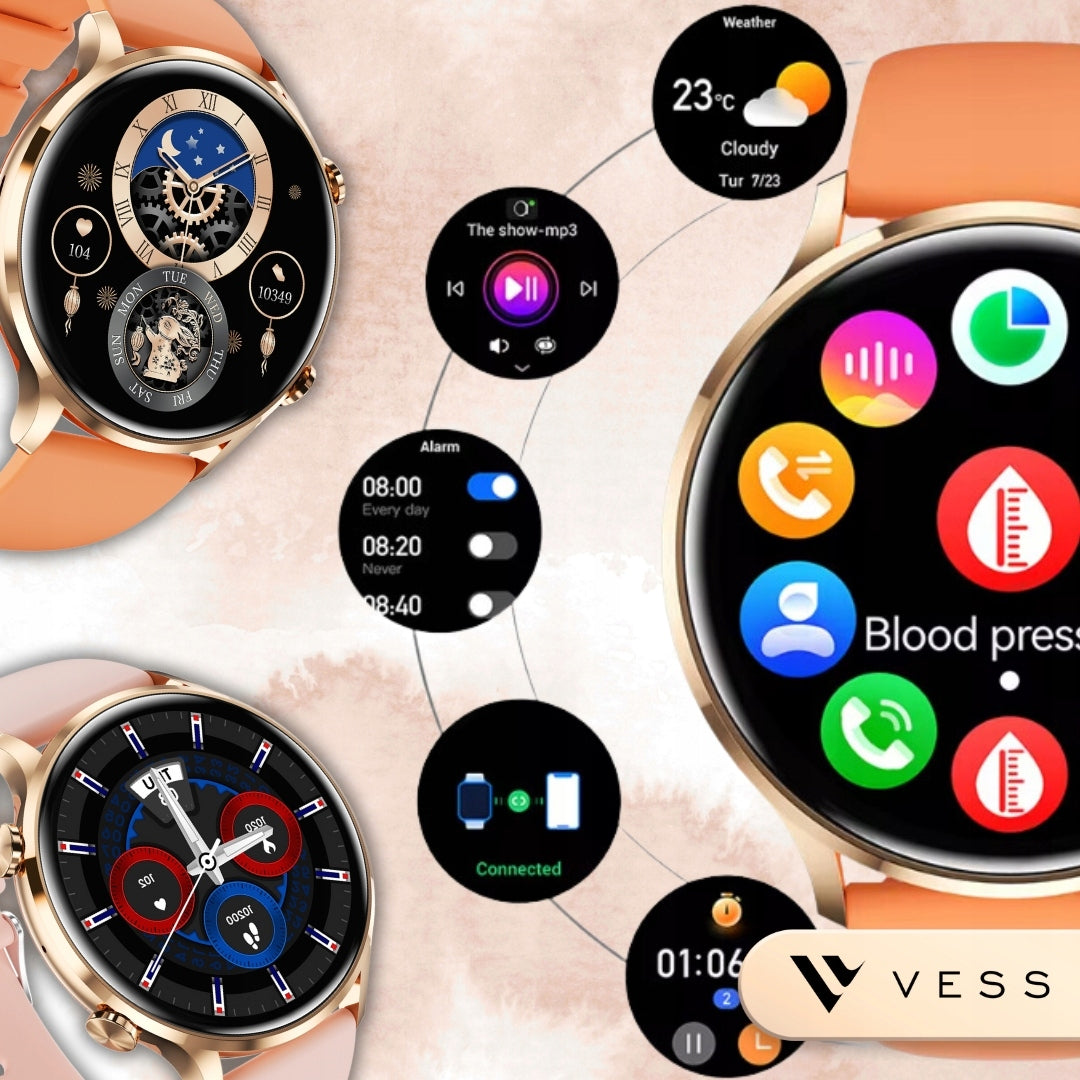Moteriškas išmanusis laikrodis (Smartwatch) su skambučių funkcija, atsparus vandeniui + 4 dirželiai