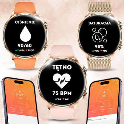 Moteriškas išmanusis laikrodis (Smartwatch) su skambučių funkcija, atsparus vandeniui + 4 dirželiai