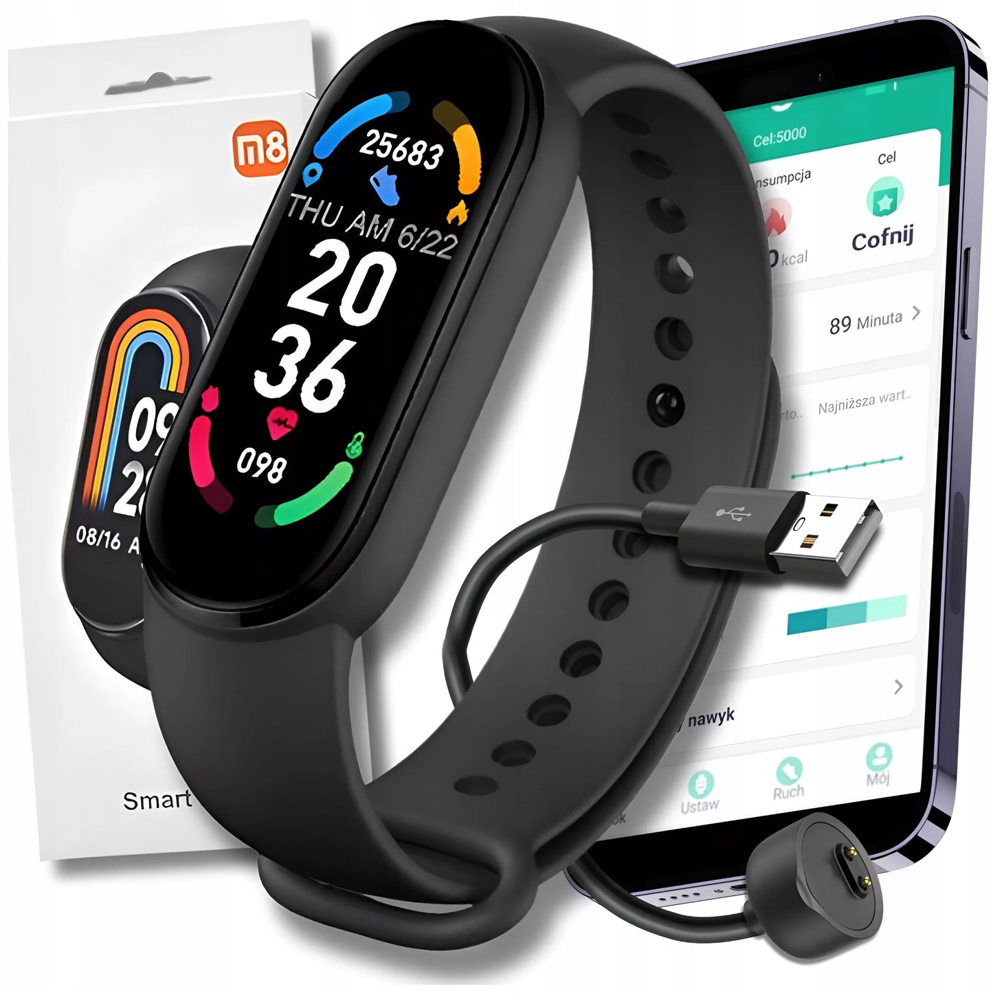 SMARTWATCH M8  LAIKRODIS VYRAMS MOTERIMS SPORTINĖ Apyrankė ŽINGSNIAI PULSAS PRANEŠIMAI