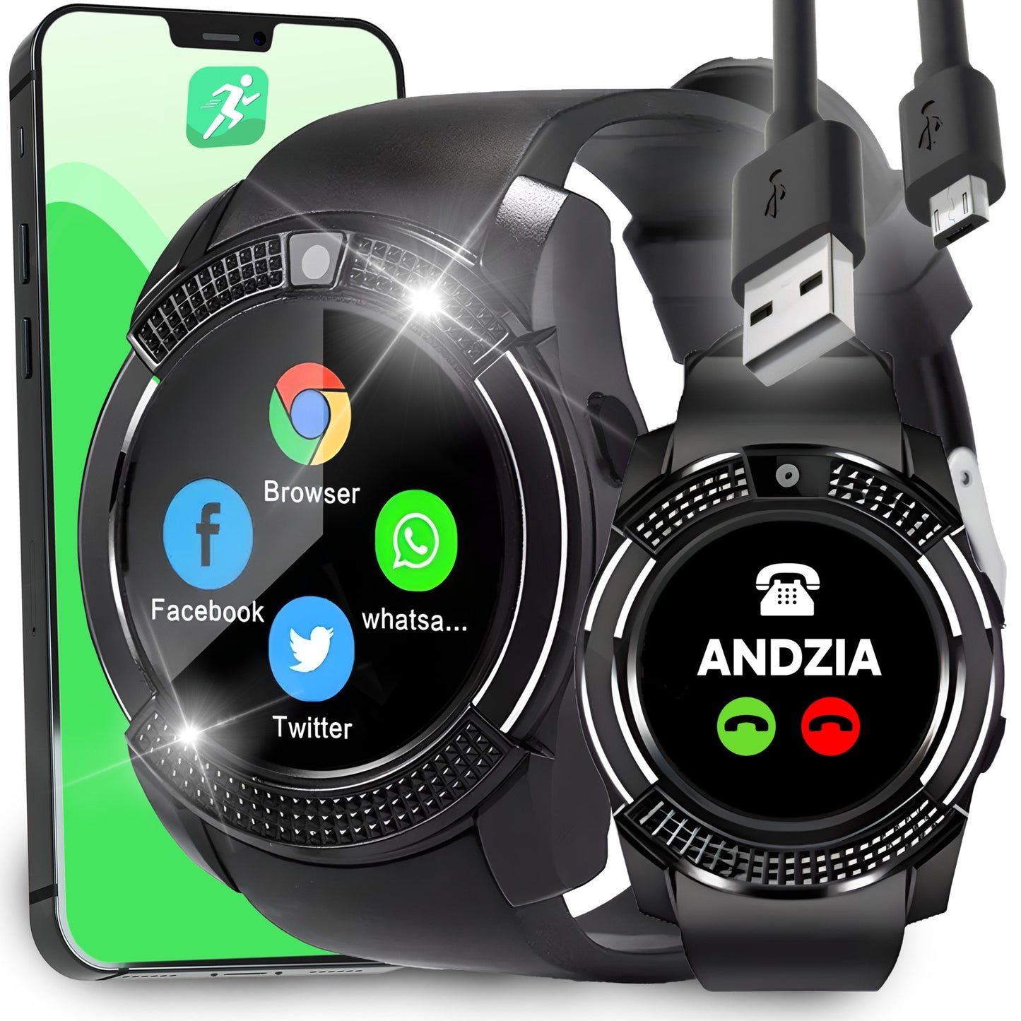 SMARTWATCH IŠMANUSIS LAIKRODIS SU SIM KORTELE, SD, IPS EKRANU, KAMERA, MIKROFONU, SKIRTAS SPORTUI IR SKAMBUČIAMS