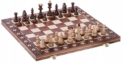 SQUARE – Mediniai šachmatai CONSUL LUX – 48 x 48 cm – Metalizuotos figūrėlės
