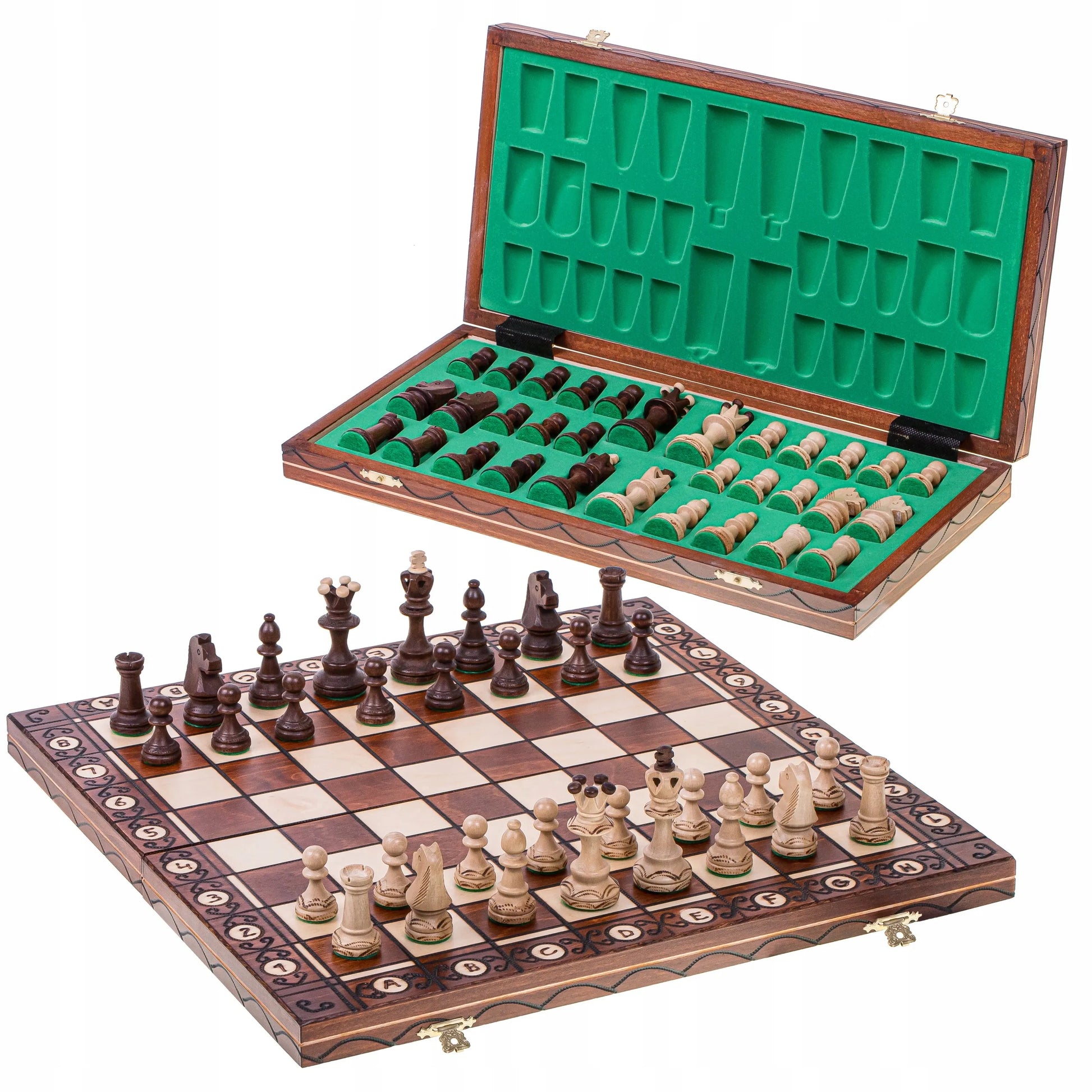 SQUARE – Mediniai šachmatai CONSUL LUX – 48 x 48 cm – Metalizuotos figūrėlės