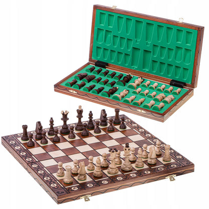 SQUARE – Mediniai šachmatai CONSUL LUX – 48 x 48 cm – Metalizuotos figūrėlės