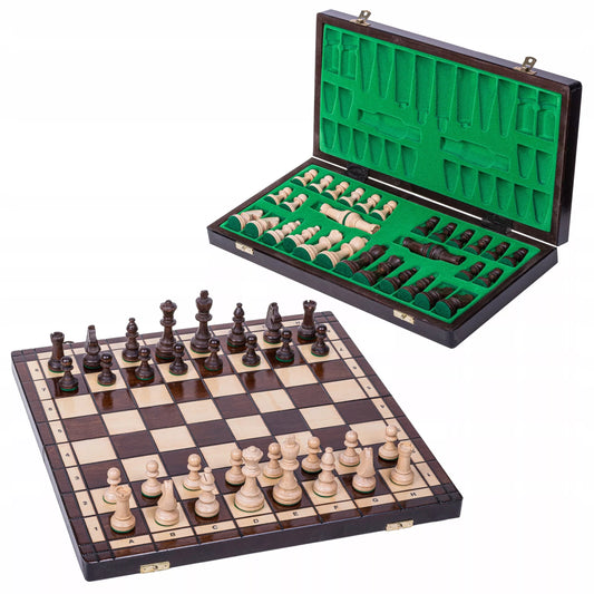 SQUARE – Mediniai šachmatai SPORT – 40 x 40 cm – 4 dydžio šachmatų figūros