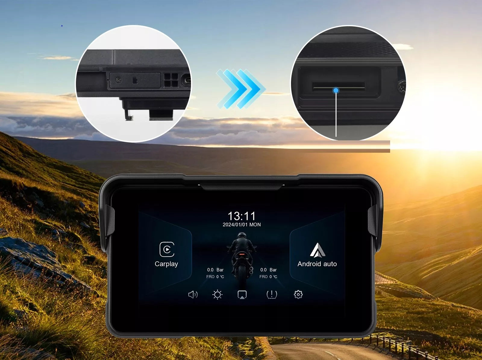 Motociklo multimedijos stotis – planšetė su navigacija, CarPlay ir Android Auto, 5