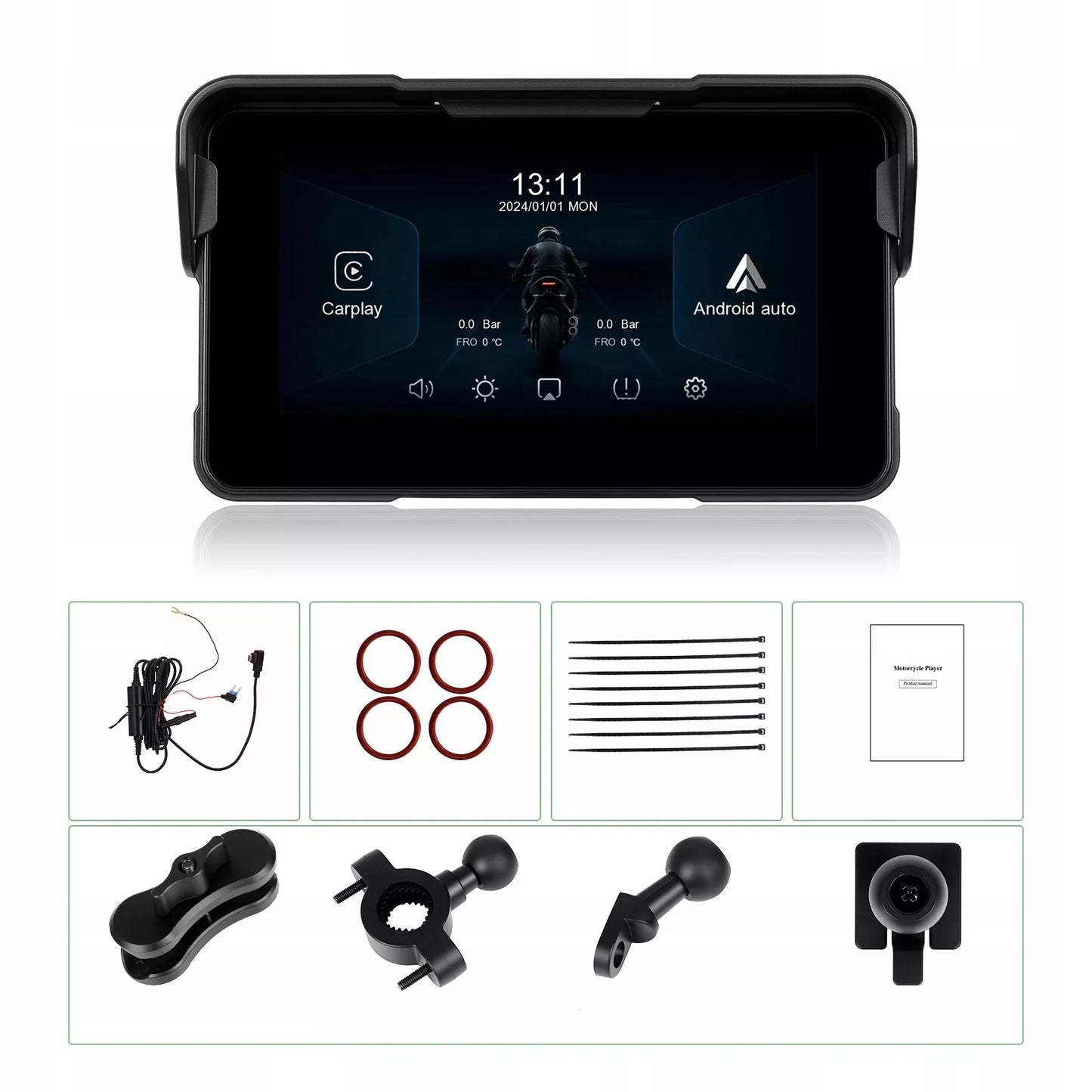 Motociklo multimedijos stotis – planšetė su navigacija, CarPlay ir Android Auto, 5