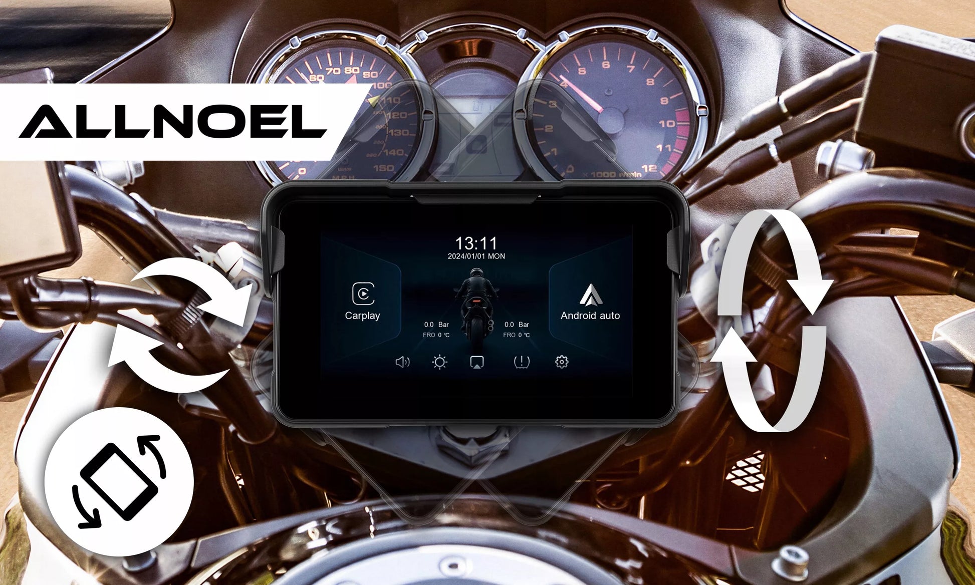 Motociklo multimedijos stotis – planšetė su navigacija, CarPlay ir Android Auto, 5
