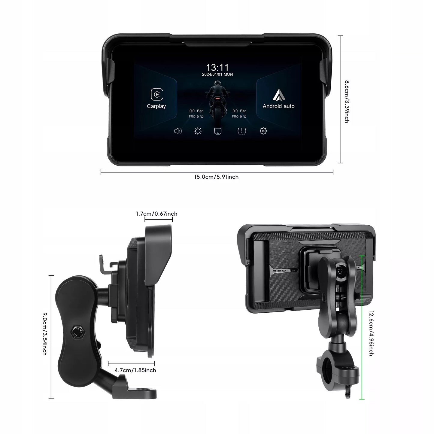 Motociklo multimedijos stotis – planšetė su navigacija, CarPlay ir Android Auto, 5