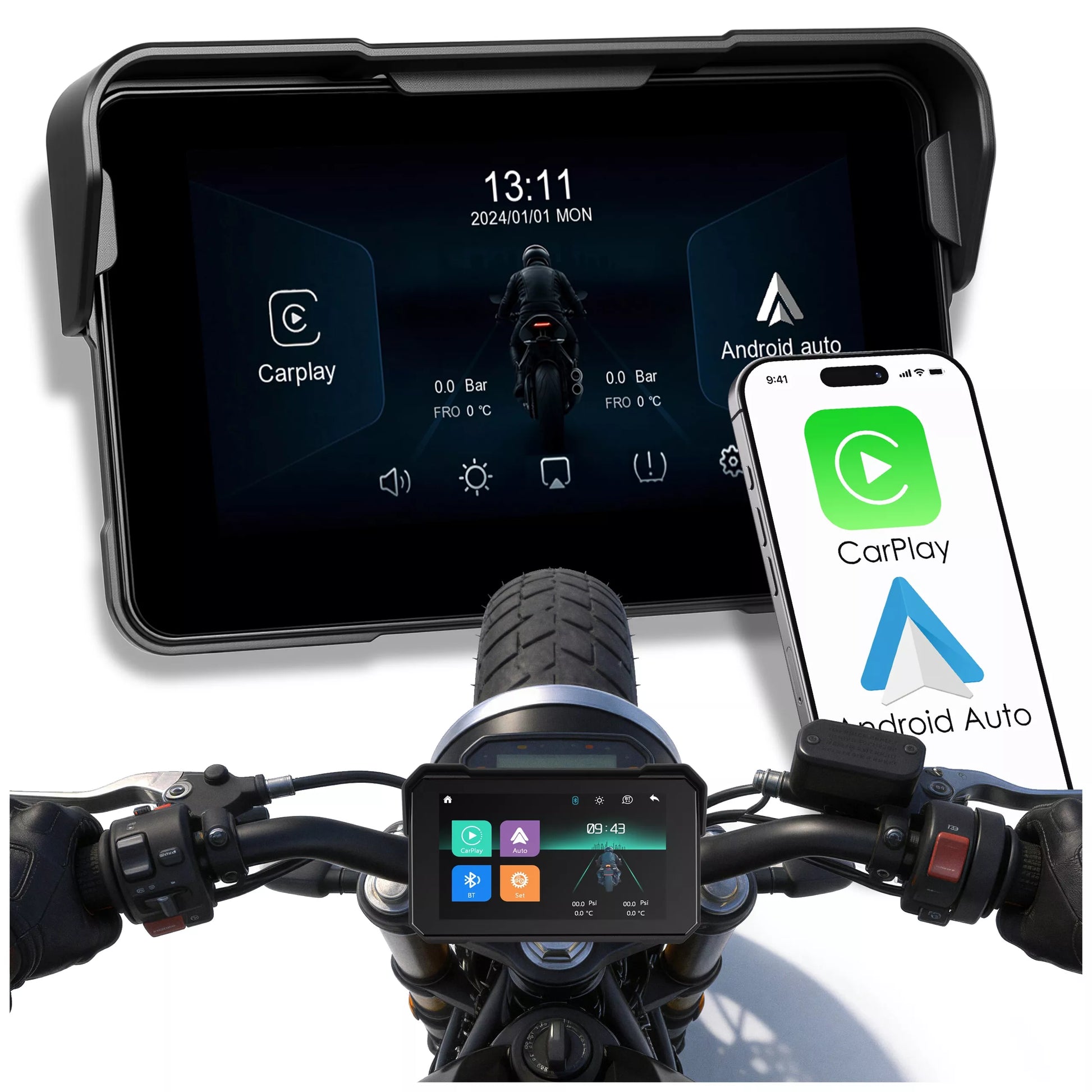 Motociklo multimedijos stotis – planšetė su navigacija, CarPlay ir Android Auto, 5