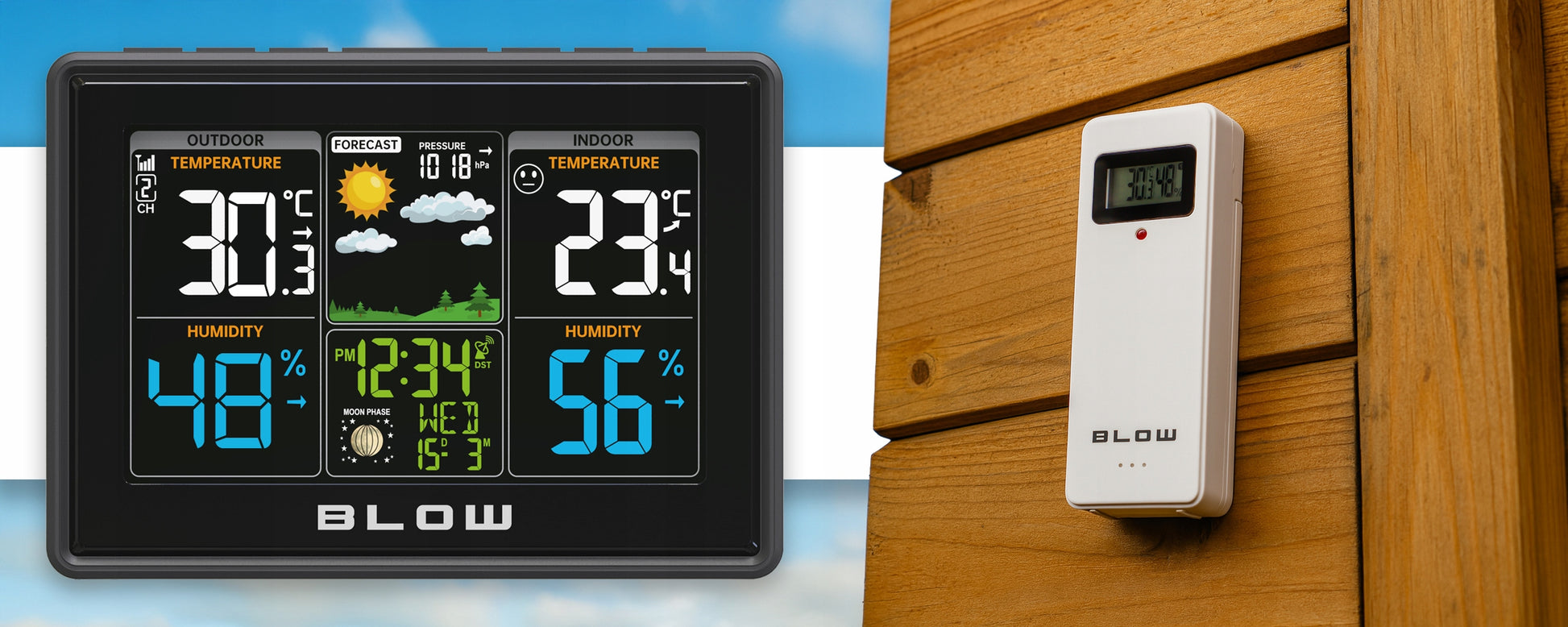 Belaidė oro stotis METEO Termometras Higrometras Barometras LED