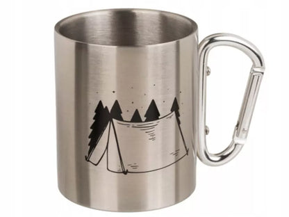 Plieninis turistinis puodelis su karabinu iš nerūdijančio plieno
