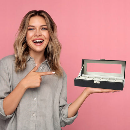 LAIKRODŽIŲ DĖŽUTĖ PAPUOŠALŲ ORGANIZATORIUS 6 SKYRIŲ JUODA STILINGA