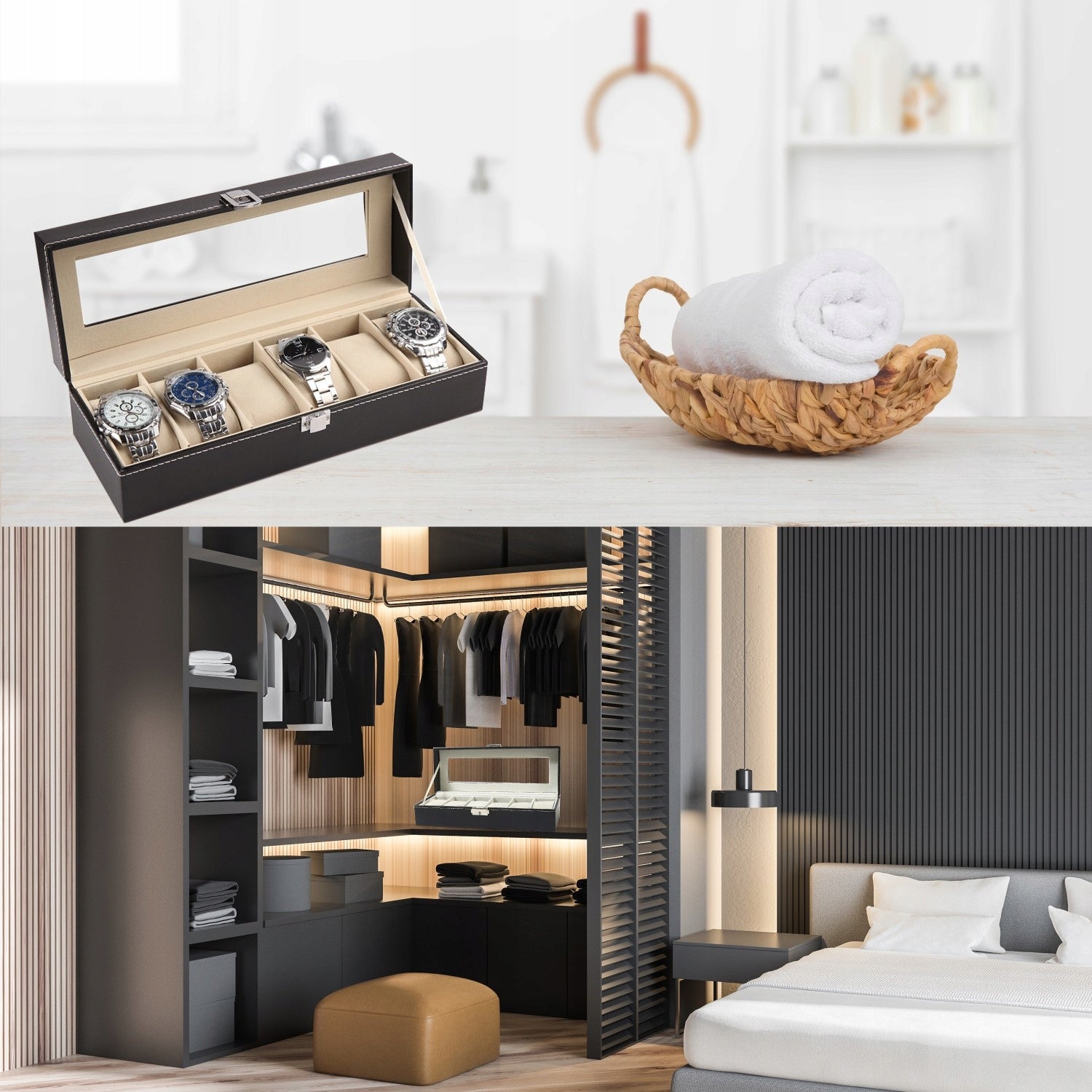 LAIKRODŽIŲ DĖŽUTĖ PAPUOŠALŲ ORGANIZATORIUS 6 SKYRIŲ JUODA STILINGA