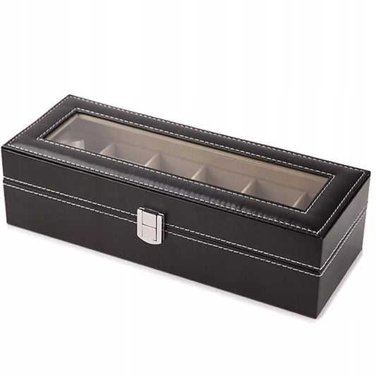 Laikrodžių dėžutė–organizatorius, 6 skyrių, juoda, stilinga