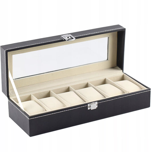 Laikrodžių dėžutė–organizatorius, 6 skyrių, juoda, stilinga