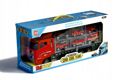 Raudonas ugniagesių sunkvežimis transporteris automobiliai 6 vnt.