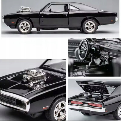 Kolekcionierinis automobilis 1:32 - DODGE CHARGER 1970, su stoveliu, dėžute, LED ir garsu
