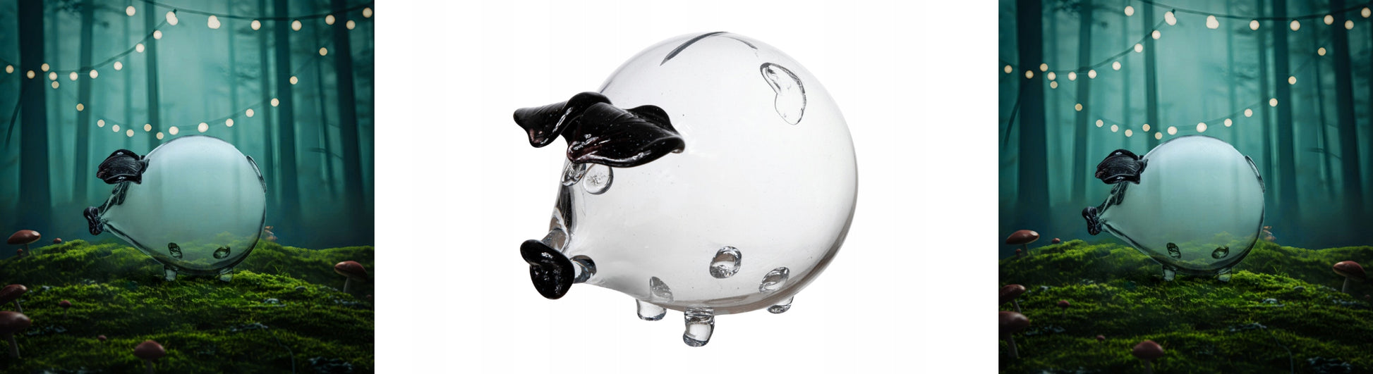 Rankų darbo stiklinė kiaulytė taupyklė seifas, juodos ausytės, XXL, dovana