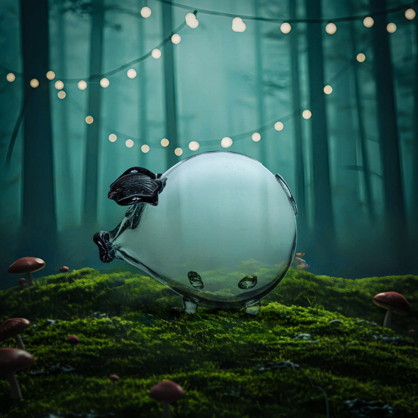 Rankų darbo stiklinė kiaulytė taupyklė seifas, juodos ausytės, XXL, dovana