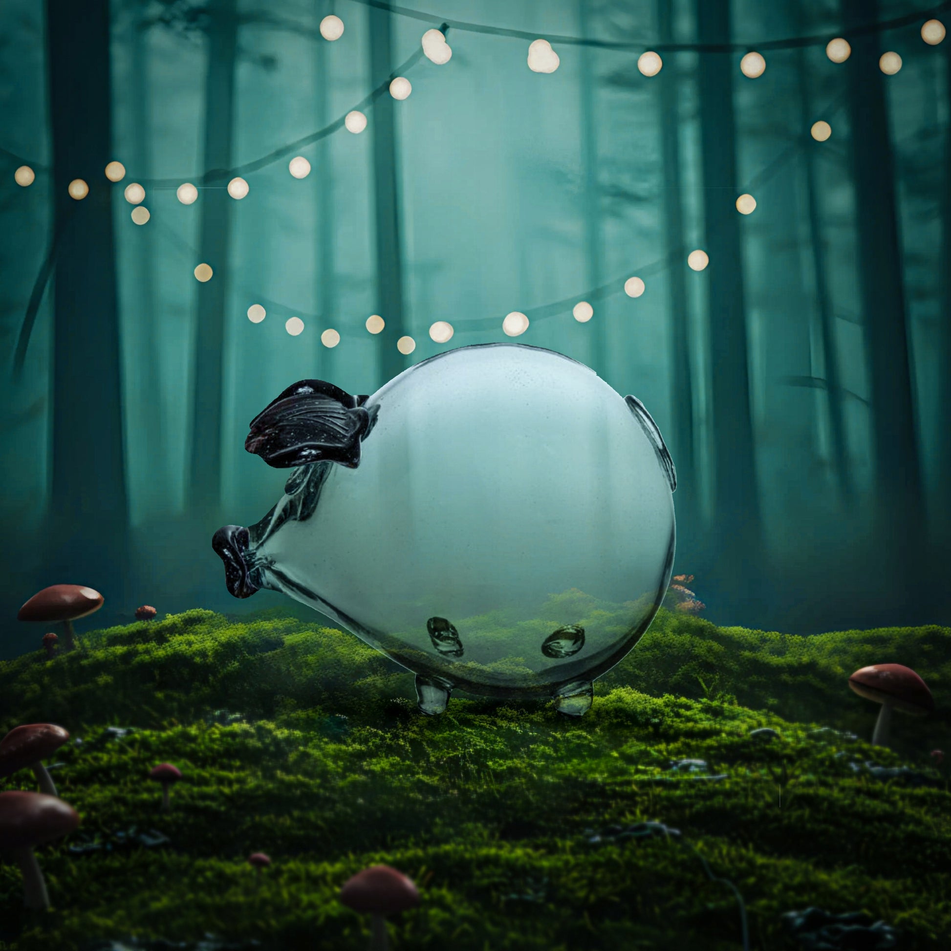 Rankų darbo stiklinė kiaulytė taupyklė seifas, juodos ausytės, XXL, dovana