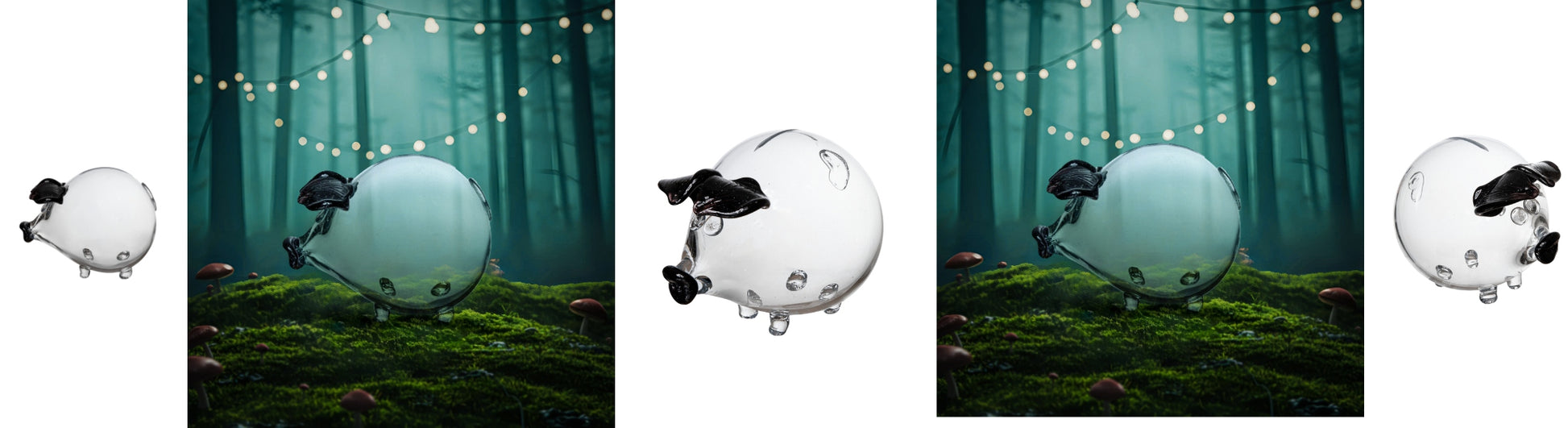 Rankų darbo stiklinė kiaulytė taupyklė seifas, juodos ausytės, XXL, dovana