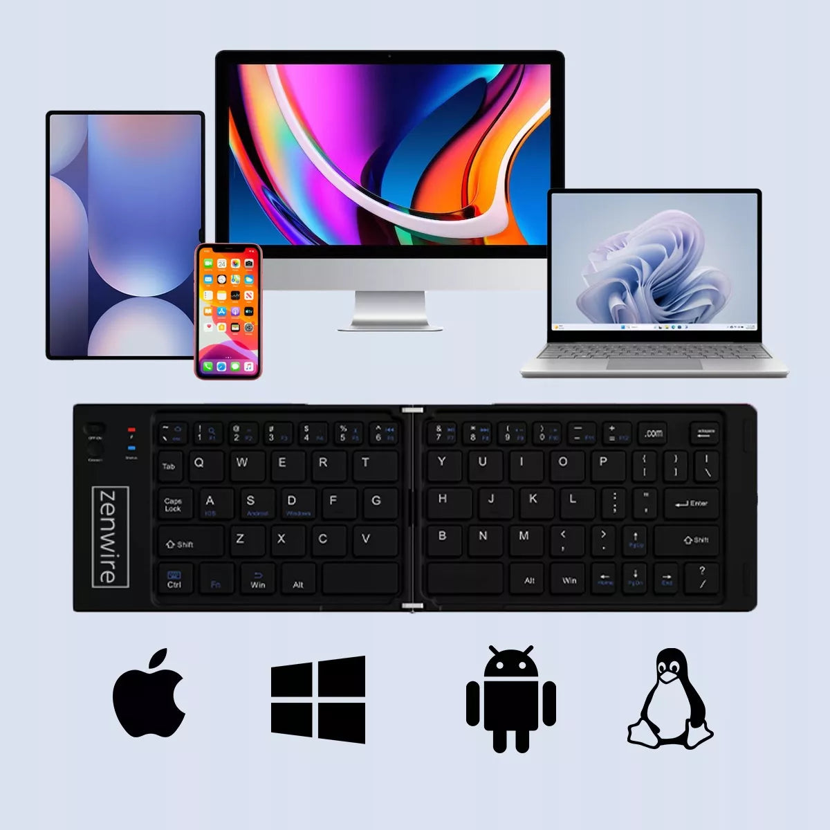 Sulankstoma Mini „Bluetooth“ belaidė klaviatūra planšetiniam komputeriui, telefonui, USB-C