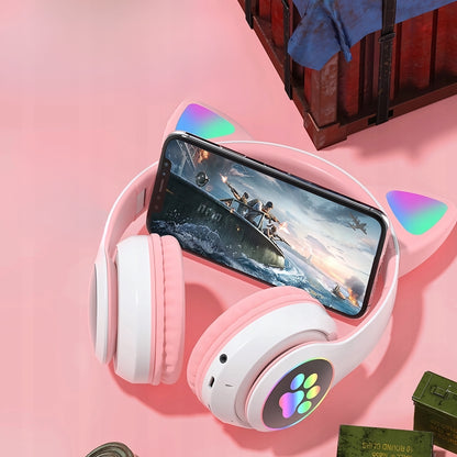 Juodos belaidės Bluetooth ausinės vaikams su katės ausimis