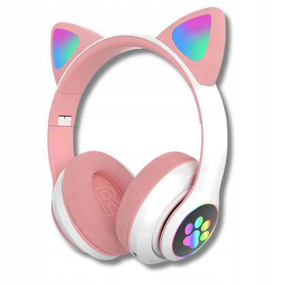 Juodos belaidės Bluetooth ausinės vaikams su katės ausimis