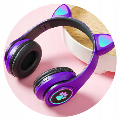 Juodos belaidės Bluetooth ausinės vaikams su katės ausimis