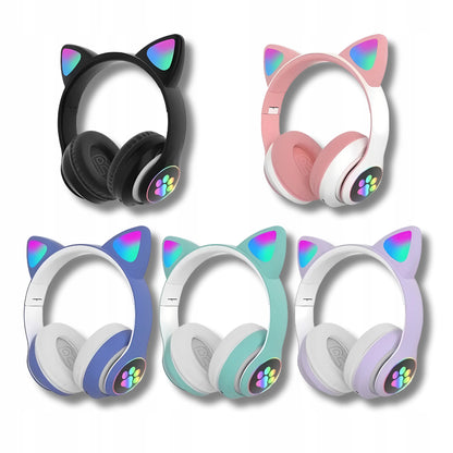 Juodos belaidės Bluetooth ausinės vaikams su katės ausimis