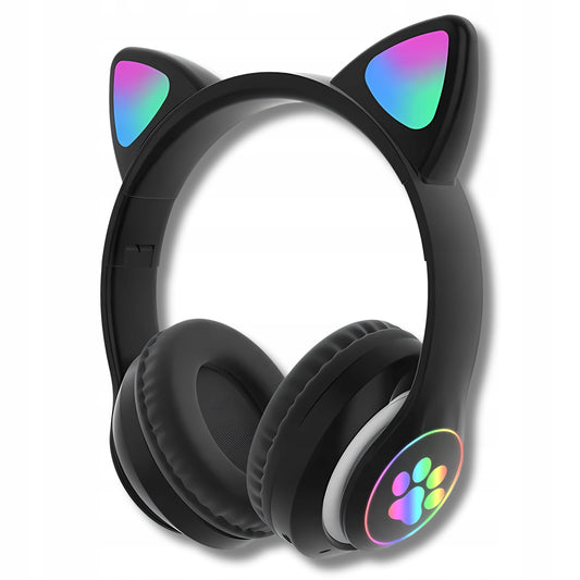 Juodos belaidės Bluetooth ausinės vaikams su katės ausimis