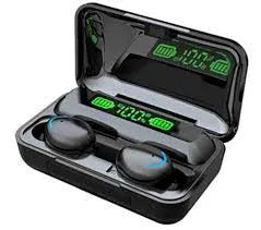 Sportinės belaidės ausinės su įkrovimo dėklu (Bluetooth, juodos)