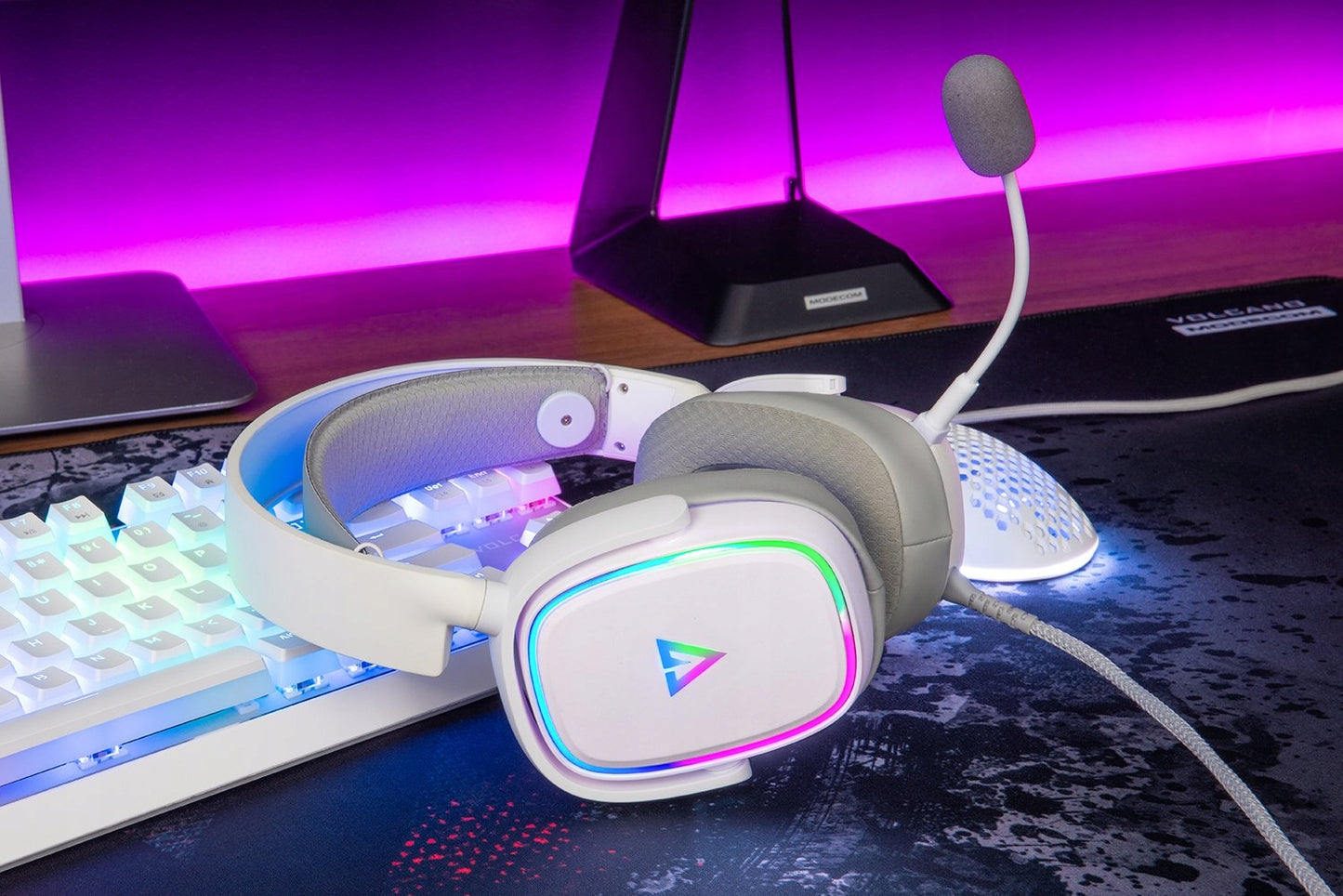 žaidimų ausinės su mikrofonu MODECOM VOLCANO PROMETHEUS USB LED RGB