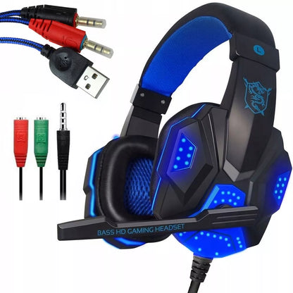 Žaidimų ausinės su mikrofonu RGB apšvietimu kompiuteriui