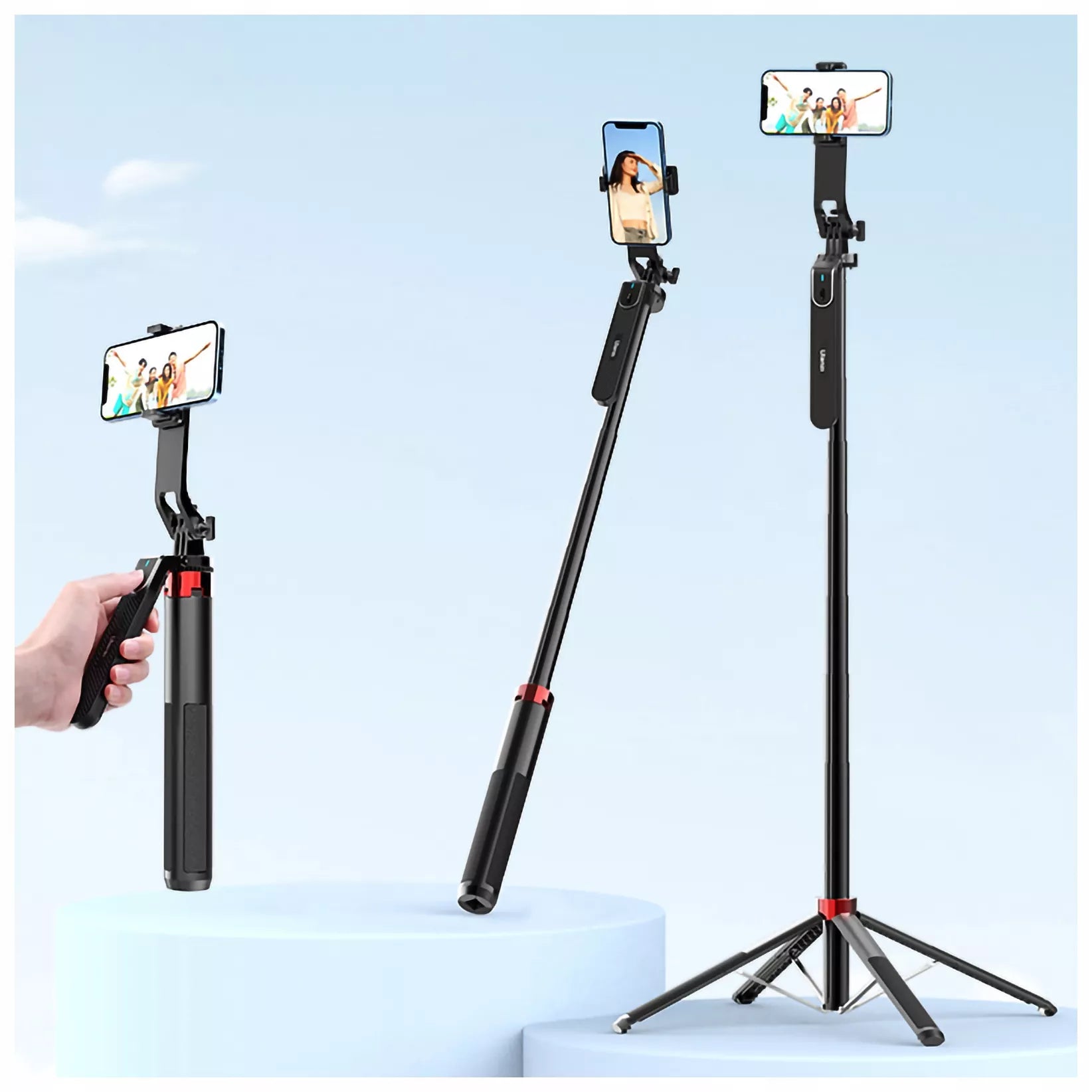 ULANZI MA09 Selfie Stick Tripod su Bluetooth nuotolinio valdymo pulteliu telefonui, GoPro kamerai