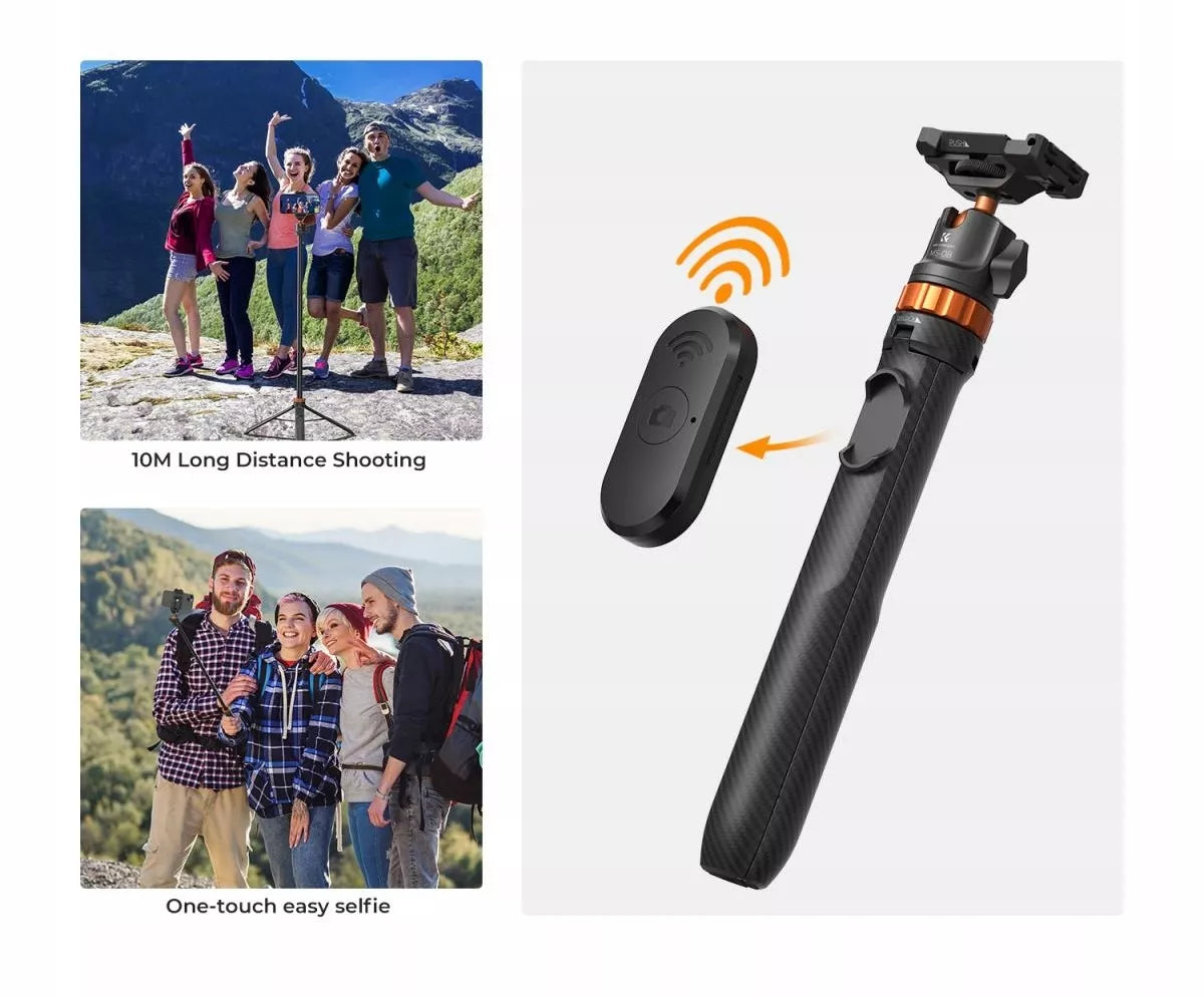 K&F Concept 2w1 trikojis asmenukių lazda telefonui, fotoaparatui, DJI, GoPro + pultelis