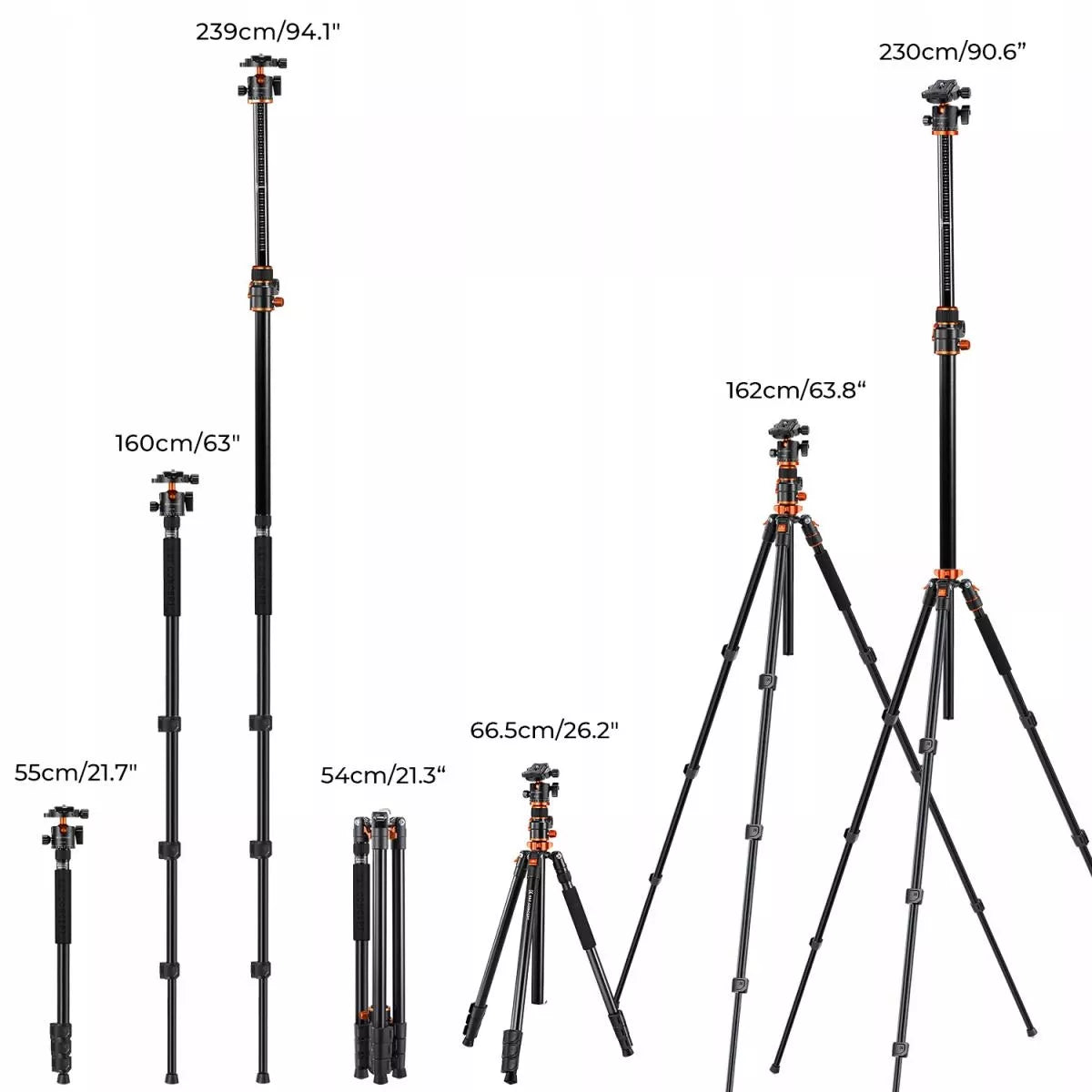 Fotografinis trikojis 230 cm K&F T254A7 su nulenkiamu centriniu stulpu ir monokojo funkcija KF09.119