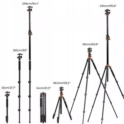 Fotografinis trikojis 230 cm K&F T254A7 su nulenkiamu centriniu stulpu ir monokojo funkcija KF09.119