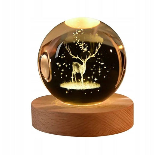 Stiklinis 3D Briedžio rutulio šviestuvas