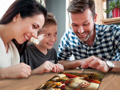 Kalėdinė medinė dėlionė 150 elementų Kalėdų Senelis ir triušiukai