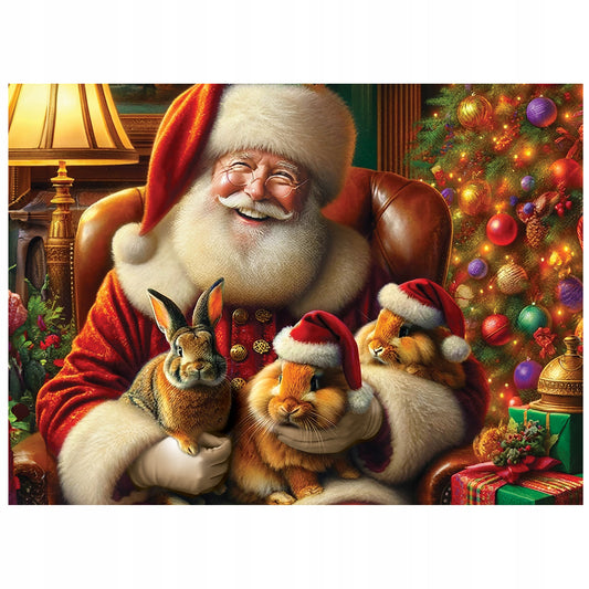 Kalėdinė medinė dėlionė 150 elementų Kalėdų Senelis ir triušiukai