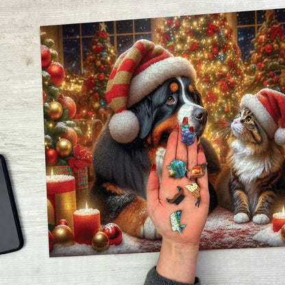 Kalėdinė Medinė Dėlionė Šuo ir Katė 500 elementų Wooden.City