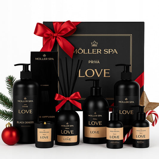 Kalėdinis dovanų rinkinys MOLLER SPA kvapusis žvakių, šampūno, dušo želė ir difuzoriaus rinkinys