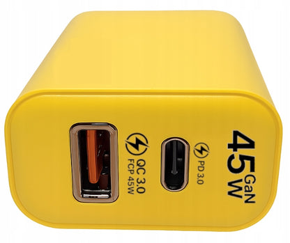 Greito veikimo GaN tinklo įkroviklis telefonui 45W PD QC + 65W C/Lightning laidas