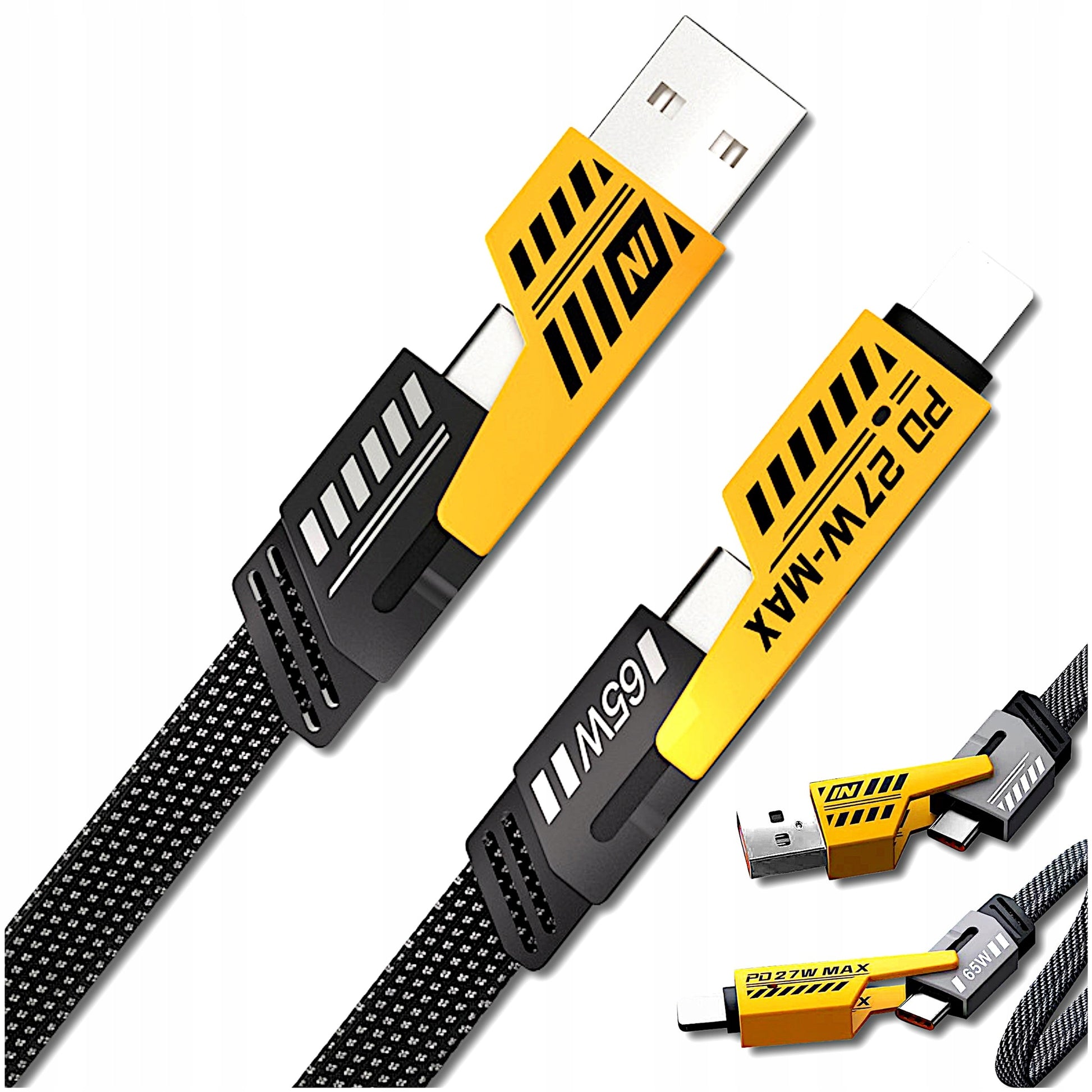 Greito veikimo GaN tinklo įkroviklis telefonui 45W PD QC + 65W C/Lightning laidas