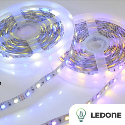 LED juosta RGBW Šiltai balta Šaltai balta Rinkinys 5m Su pulteliu Maitinimo blokas 5050 12V CE