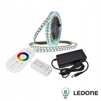 LED juosta RGBW Šiltai balta Šaltai balta Rinkinys 5m Su pulteliu Maitinimo blokas 5050 12V CE