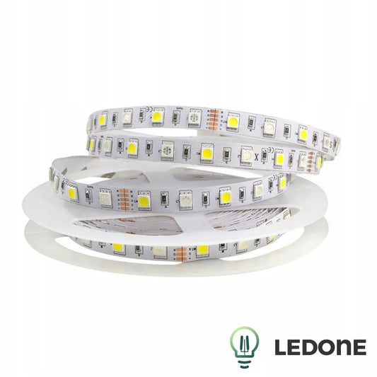LED juostos rinkinys RGBW – 5 m, šiltai / šaltai balta, su pulteliu ir 12 V maitinimu
