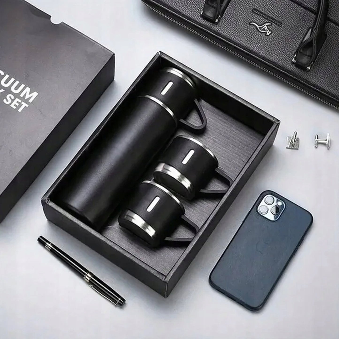 TERMOSAS SU PUODELIAIS 500ml +3 KUBELIAI PLIENO RINKINYS DOVANA KALĖDOMS KALĖDŲ SENELIUI